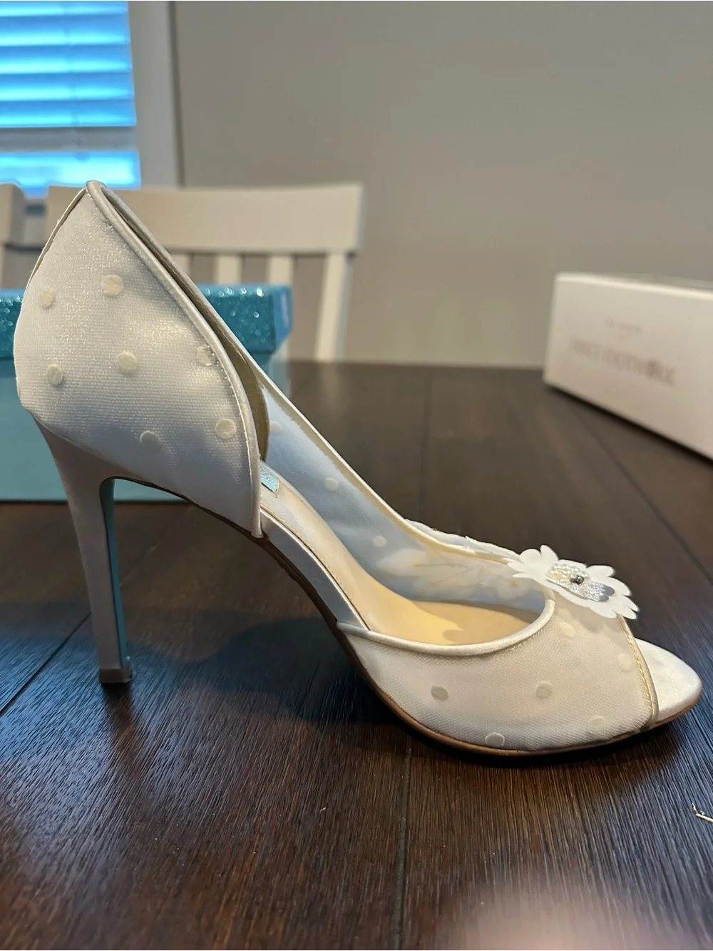 Betsey Johnson Anise Ivory Floral Embellished Heels with Box
